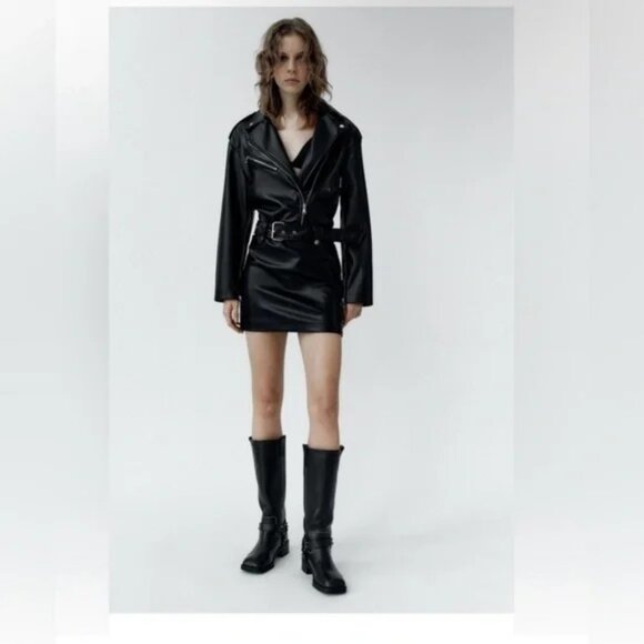 Zara Dresses & Skirts - Zara Black Faux Leather Dress XS